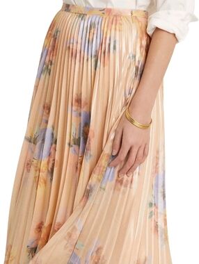 Lauren Ralph Lauren Print Metallic Blush Floral Pleated Skirt Midi Skirt $235